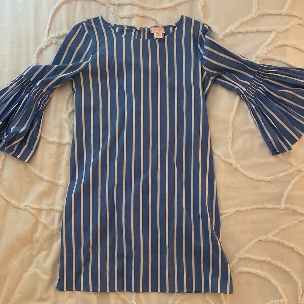 Blue and white striped dress